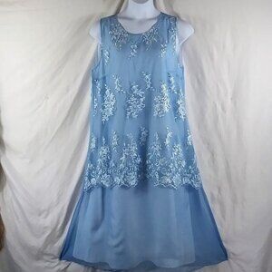 Hekka Women's Blue &Silver Sleeveless Embroidered Silky Lace Dress Plus Size XXL
